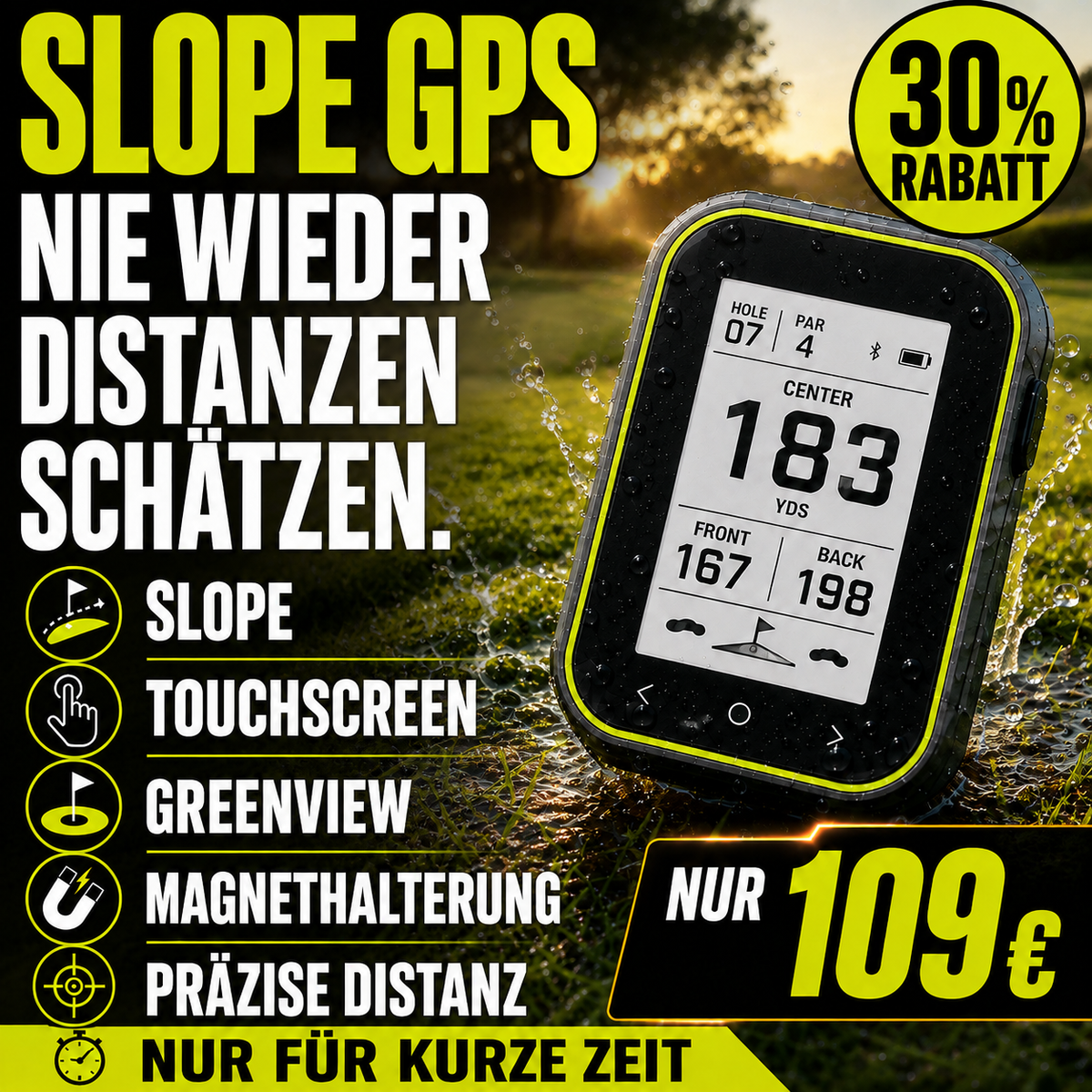 GPS Golf-Entfernungsmesser mit präziser Distanzanzeige und Clip-Halterung