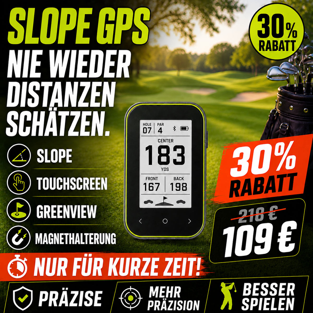 GPS Golf-Entfernungsmesser mit präziser Distanzanzeige und Clip-Halterung